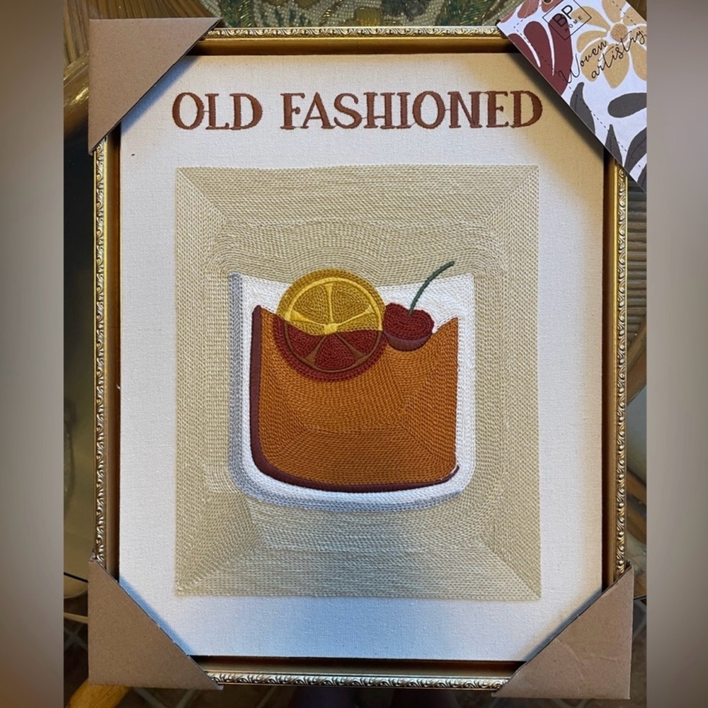 BP Home Old Fashioned Cocktail Embroidered Woven Artistry Wall Art